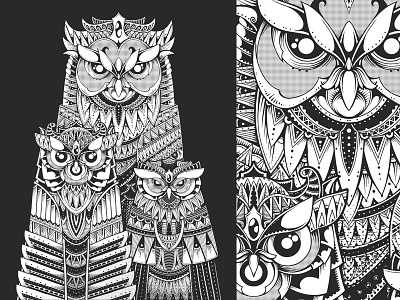 The Ancestors black and white cute owl dark art horror ornamental ornate owl sacred geometry surralism tattoo vintage zentangle