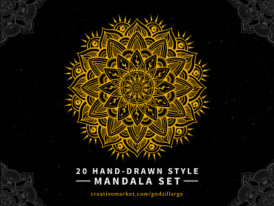 20 Hand-Drawn Style Mandala Set adobe creative market digital art drawing hand drawing icon illustration mandala market place photoshop tattoo