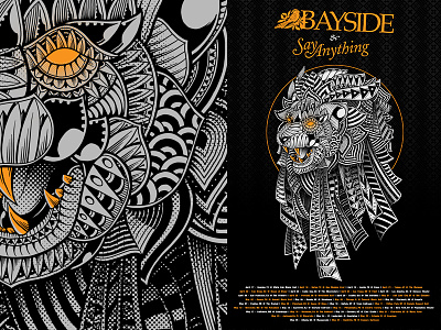 Bayside X Say Anything Tour Poster bayside black and white digital art illustration ink lion music ornate pattern photoshop poster poster art sacred geometry say anything tattoo