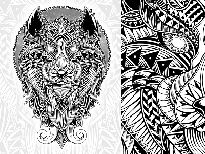 Wild Spirit animal black and white cosmic digital art drawing illustration ink ornamental pattern photoshop sacred geometry spirit animal t shirt design tattoo wolf