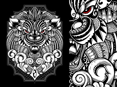 Majestic Lion black and white digital art drawing illustration lion ornamental ornate pattern photoshop sacred geometry t shirt design tattoo tiger
