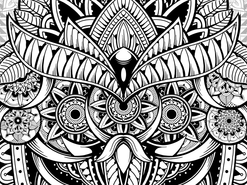 Amaterasu vector graphic design vintage mandala tattoo ornament surrealism illustration digital art wacom photoshop drawing tshirt design black and white pattern floral ornamental ornate alien owl