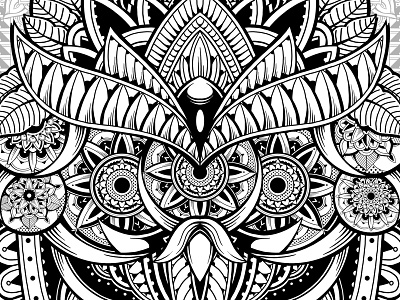 Amaterasu alien black and white digital art drawing floral graphic design illustration mandala ornament ornamental ornate owl pattern photoshop surrealism tattoo tshirt design vector vintage wacom