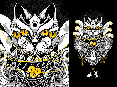 Sacred Ritual alien artwork black and white cat creepy cute cat digital art illustration mandala monster ornamental ornate owl photoshop sacred geometry t shirt design tattoo