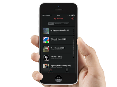 My Records app collection crate dark development framer interface ios iphone record ui