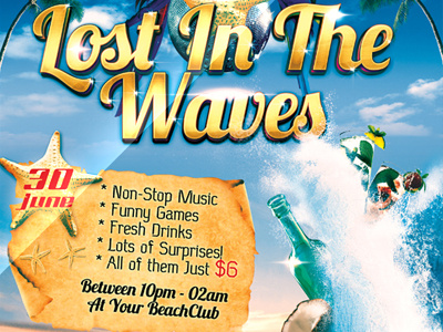 Lost In The Waves Party Flyer -PSD- a4 beach beach party chest club flyer cool flyer cool flyer backgrounds cool flyer template glamour flyer graphicriver lost lost in the waves ocean palm party advertisements party flyer party templates popular flyers psd flyer psd flyers sea starfish summer summer party template templates wave waves