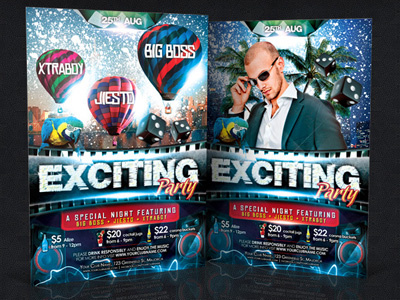 Exciting Night Party Flyer amazing balloon bash birthday city club club flyer crazy dancing disco dj effects elegant event event poster exciting fine glitter house nightclub original party party flyer pop premium print sexy special splash stylish