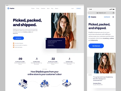 ShipBob - Home b2b b2c brand branding enterprise experience illustrations interface landing page logo product design responsive saas shipping ui user ux web design website wordpress