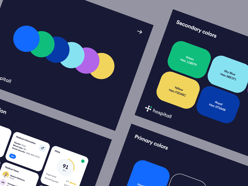 Hospitall - Color Exploration 1 color guide color palette colors dashboard design healthcare interface medical product design swatch typography ui user experience user interface ux visual identity web design