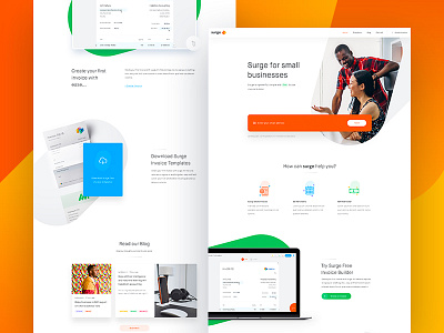 Surge - Homepage Designs clean design experience home invoice landing page surge user ux web website