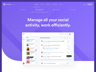 Ico - Features - Engagement app dashboard design design system experience feature interface lander landing media page product social ui ui kit user ux web