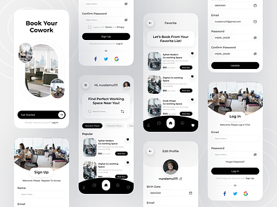 Coworking Space Booking App Design agency app design coworking coworking space ecommerce landing page mobile app mockup office officespace rent app shared space space booking app startu ui ux website design working from home working space workspace