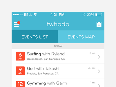 Events List calendar events icons ios lists mobile tabs trays