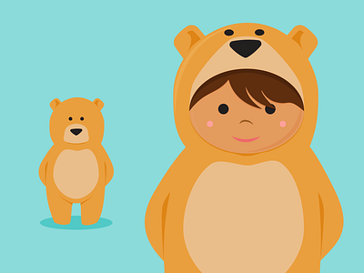 Toddler And Bear Grizzly bear children girl grizzly illustration turquoise