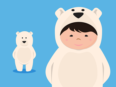 Toddler And Polar Bear bear blue child girl polar white