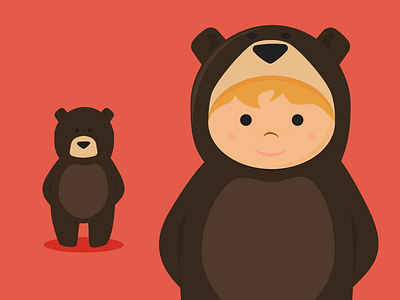Toddler And Black Bear bear black blond boy brown illustrated illustration red