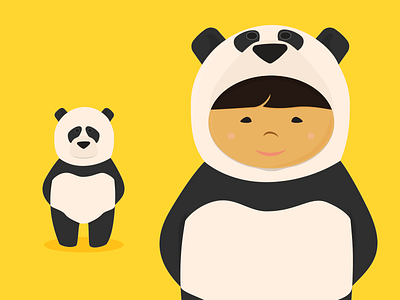 Toddler And Panda Bear animal bear illustrated illustration panda yellow