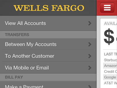 Sliding Menu app banking iphone redesign slider user experience wells fargo