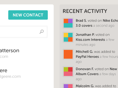 Recent Activity avatars clean contacts form list