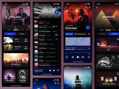 Concert Tracking App android app concert design interface ios mobile mobile app music music app music player music traking player ui uiux design ux
