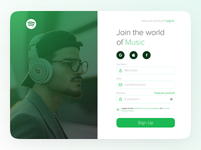 DailyUI #001 | Spotify Sign In reimagined | #DailyUI daily ui dailyui dailyui001 dailyui01 dailyui1 design form registation sign in signin spotify ui