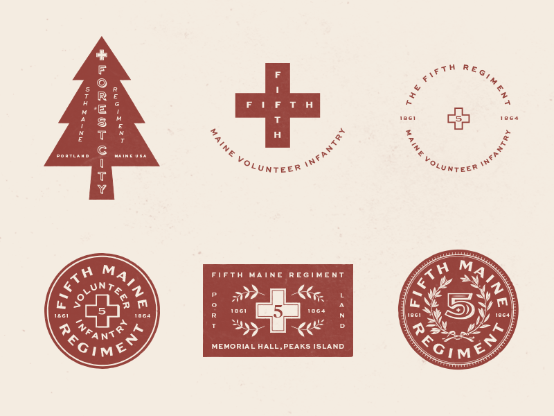 Fifth Maine Regiment civil vintage illustration logo badge typography island peaks regiment maine fifth 5th