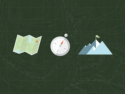 Illustrated navigation icons adventure compass explore icon set map mountain navigation wayfinding wilderness