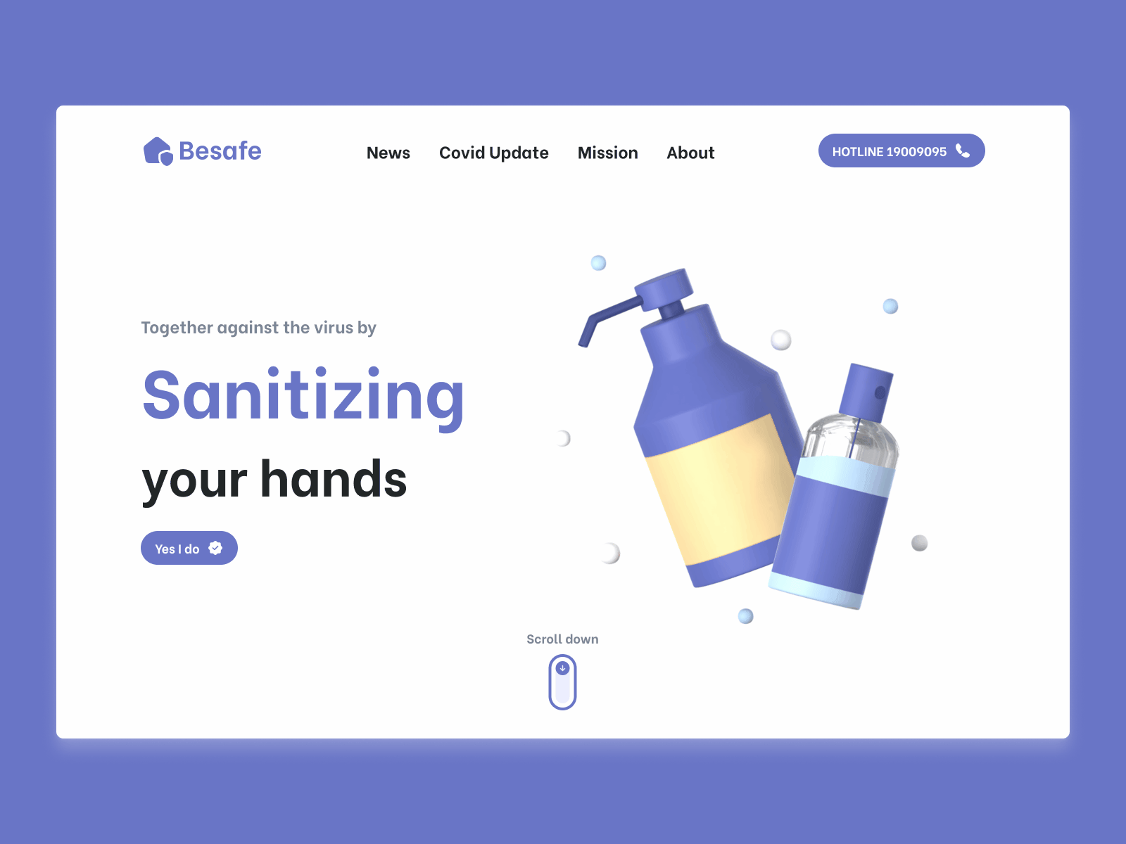 UI Design Challenge - Day 3 - Landing Page - Besafe 3d animation corona covid design flat home page illustration landing page minimal motion graphics quarantine safe sanitizing san·i·tize ui web website