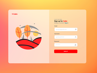 Calm - signup modal page concept app branding design icon illustration logo typography ui ux vector
