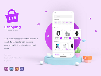 Eshoping E-commerce app 3d animation app branding design graphic design icon illustration logo ui