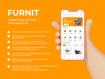 FURNIT Shop & Online Shop App UI Kit 3d animation app branding design graphic design illustration logo ui vector