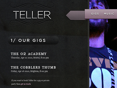 New insignia, navigation and gig listing for Teller grey insignia music photos ribbon teller