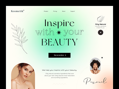 Cosmetics Website 🌿 beauty branding concept cosmetics design graphic design inspiration landing natural nature typography ui web design website