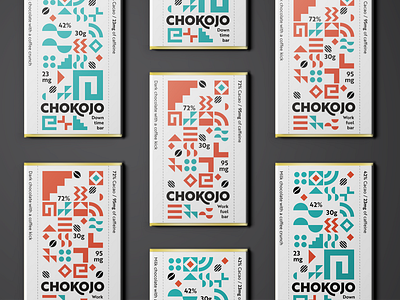 Chokojo packaging aztec bar branding caffeine chocolate coffee fairtrade funky geometric grid mayan mexico modern modular packaging pattern