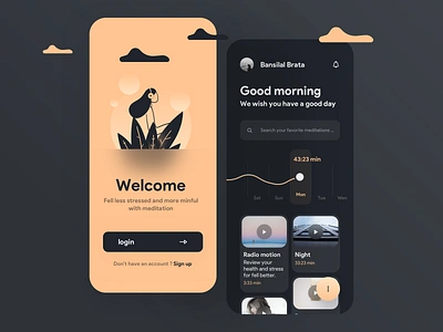 Rello meditation app app concept dashboad design home illustration ios iphonex meditate meditation minimal mobile rellax ui ux