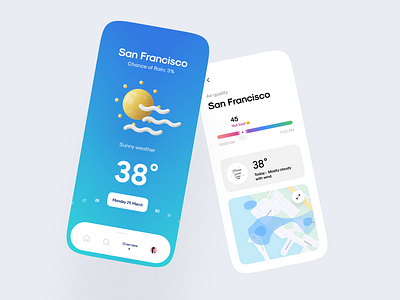 Weatherly app 3d air quality app concept home ios map minimal mobile mobile app design product ui ux weather weather icon
