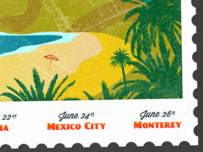 Vintage Tour Poster distressed latin palm trees perforated edge poster sand stamp tour poster travel poster vintage