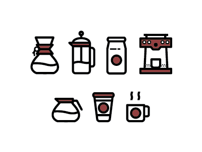Coffee Icons coffee cup espresso french press icons illustration pour over