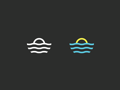 Ocean. blue icon illustration line logo mark ocean sun water yellow