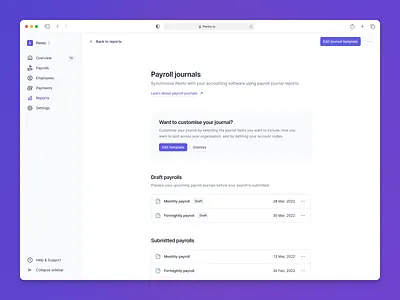 Payroll journals accounting dashboard list payroll product design reports tags template web