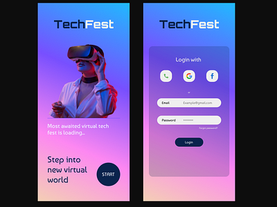 Virtual Tech Fest App 001 app dailyui design illustration loginscreen minimalist design typography ui vector virtualtechapp