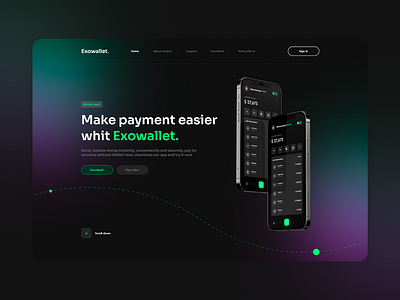 Exowallet - Meke payment easier app art color dark design green logo minimal mobile mobile ui new purple simple ui ui ux ux wallet web web design website