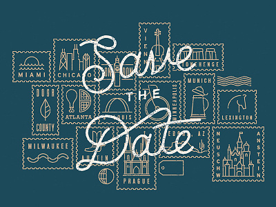 Anne + Erik Wedding - Save the Date Final card hand lettering illustration save the date script stamp travel typography wedding world