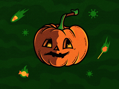 All Tricks, No Treats 2020 candy coronavirus covid edmonton fire flat halftone halloween illustration jackolantern pandemic pumpkin texture