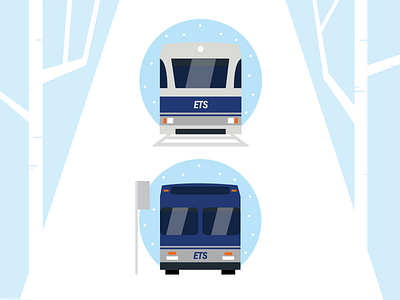 Winter U-Pass Illustration blue bus clean drawing edmonton flat graphic design illustration illustrator train transportation winter