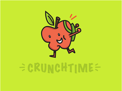 Crunch Time! apple backpack character design crunch cute happy illustration illustrator jump school
