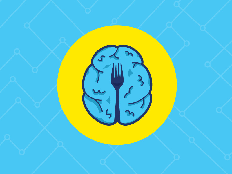 Food for Thought flat food yellow blue fork icon logo thought illustration graphic design brain