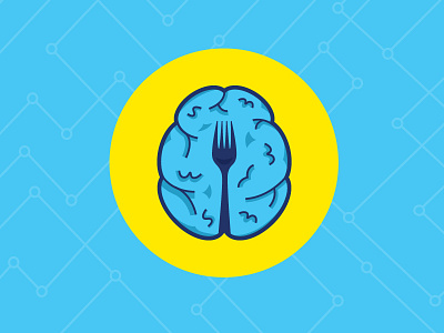 Food for Thought blue brain flat food fork graphic design icon illustration logo thought yellow