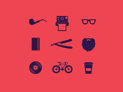 Hipster Icon Pack beard bicycle hipster icon illustration pack pipe polaroid razor vinyl