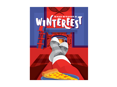 Winterfest Series: Pizza Time! fire fireplace food illustration noms party pepperoni pizza poster toboggan warm winter
